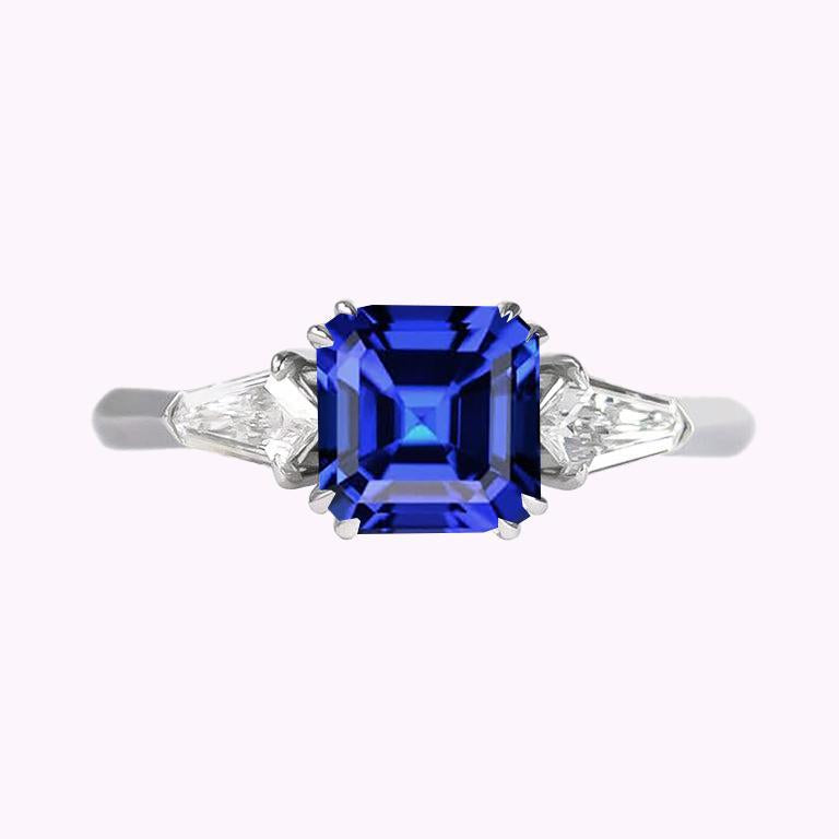 Bague Saphir Femme Taille Asscher 2.50 Carats Diamants Baguette Coniques - HarryChadEnt.FR