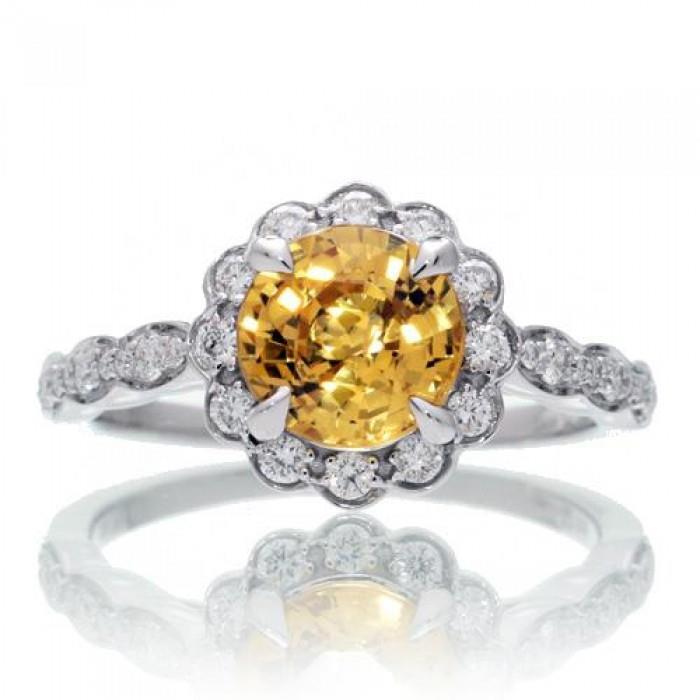 Bague Saphir Jaune 4 Ct Et Diamants Or Blanc 14K - HarryChadEnt.FR