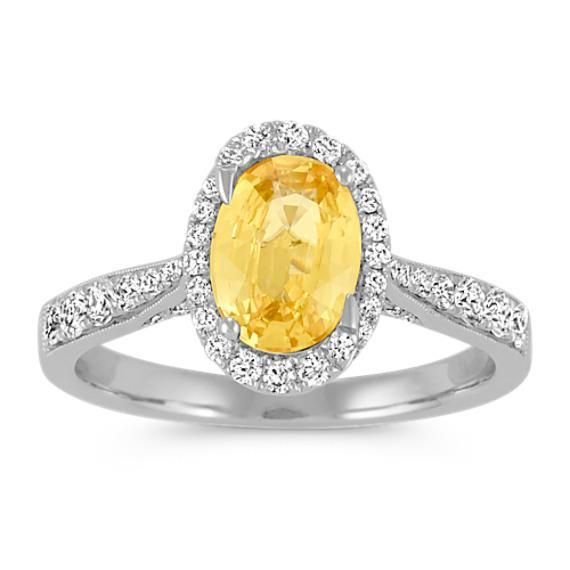 Bague Saphir Jaune Ovale De 4,50 Ct Et Diamants Ronds Or Blanc 14K - HarryChadEnt.FR