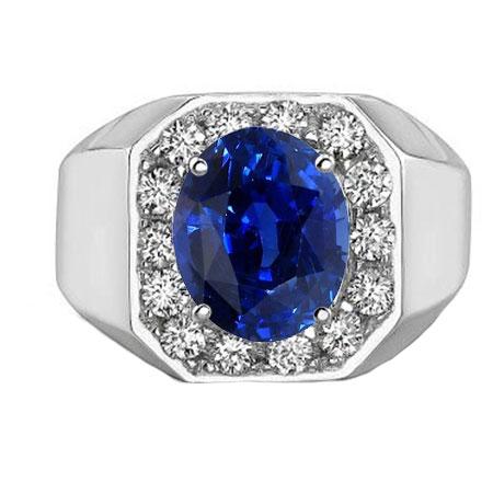 Bague Saphir Ovale Diamants Ronds Halo Bijoux Homme Or 3.50 Carats - HarryChadEnt.FR