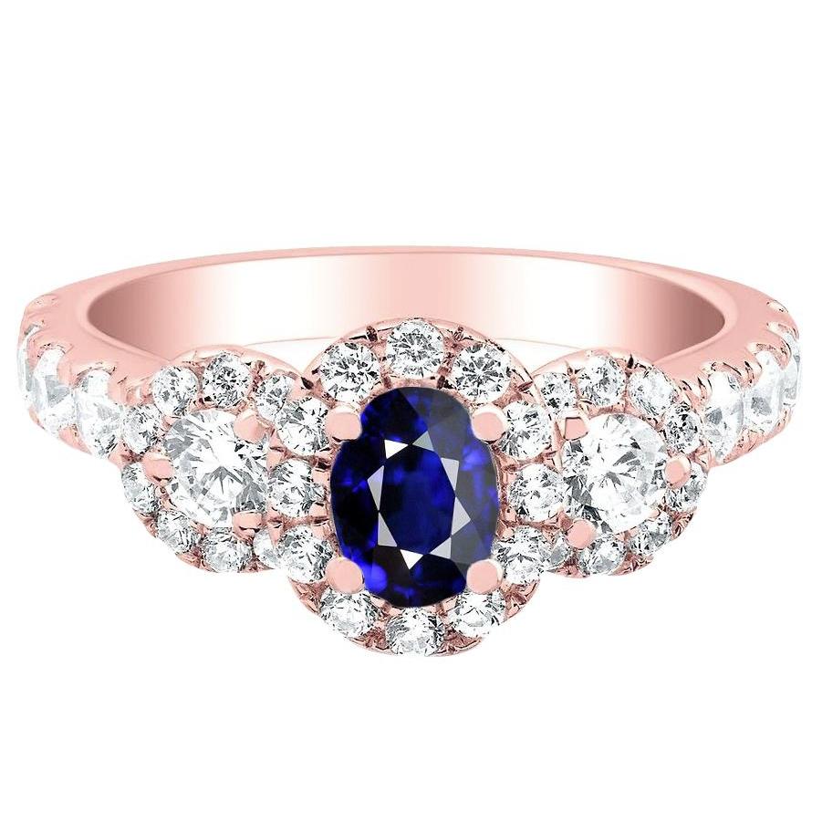 Bague Saphir Ovale Halo Or Rose 3 Diamants Style Pierre 5.50 Carats - HarryChadEnt.FR