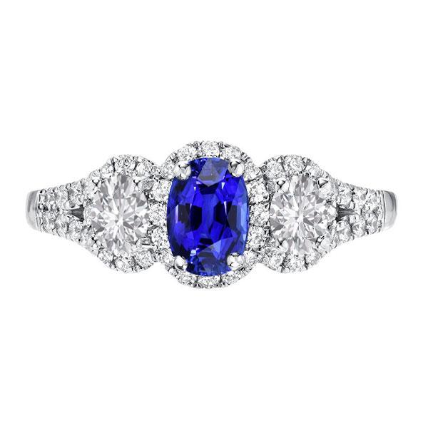 Bague Saphir Ovale Halo Style 3 Pierres Split Tige 3.50 Carats - HarryChadEnt.FR