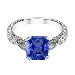 Bague Saphir Pierres Précieuses 3 Carats Poire & Diamant Rond