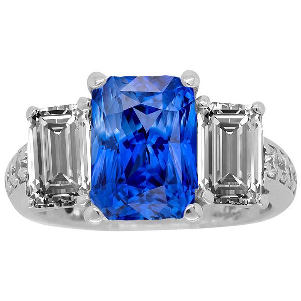 Bague Saphir Radiant Pierres Précieuses 4.50 Carats Émeraude & Diamants Ronds - HarryChadEnt.FR