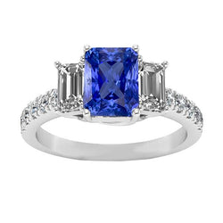 Bague Saphir Radiant Pierres Précieuses Emeraude & Diamants Ronds 3 Carats