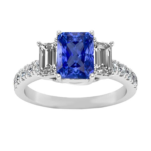 Bague Saphir Radiant Pierres Précieuses Emeraude & Diamants Ronds 3 Carats - HarryChadEnt.FR