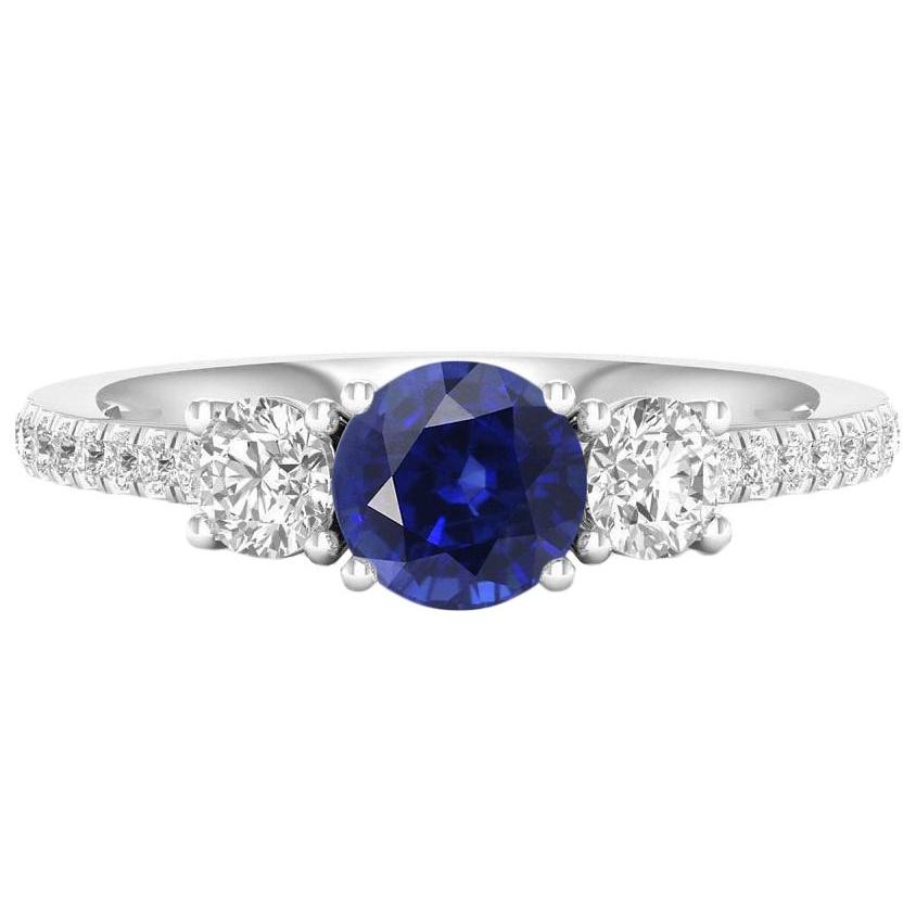 Bague Saphir Rond Pierre Gemme 3 Diamants Style Pierre Or 6.50 Carats - HarryChadEnt.FR
