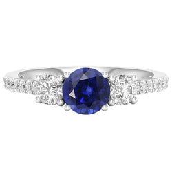 Bague Saphir Rond Pierre Gemme 3 Diamants Style Pierre Or 6.50 Carats