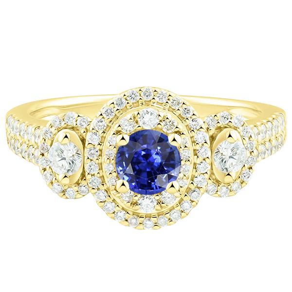 Bague Saphir Ronde Double Halo Pavée de Diamants 4.50 Carats - HarryChadEnt.FR