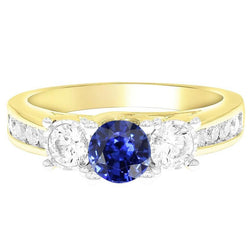Bague Saphir Ronde avec Pierres Précieuses serti de Diamants 4 Carats