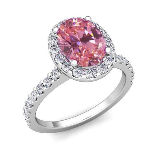 Bague Saphir Rose Et Diamants 3.90 Carats Or Blanc 14K - HarryChadEnt.FR
