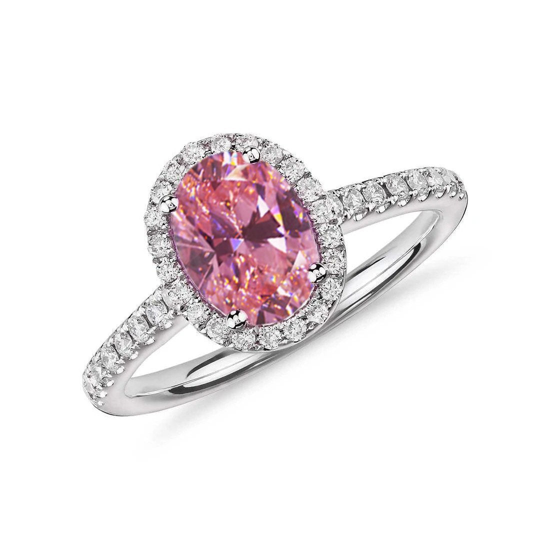 Bague Saphir Rose Taille Ovale & Diamants Ronds 2.25 Ct Or Blanc 14K - HarryChadEnt.FR