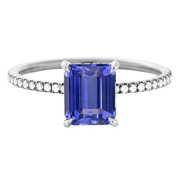 Bague Saphir Solitaire Émeraude En Or Avec Accents Diamants 3.50 Carats - HarryChadEnt.FR