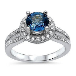 Bague Saphir Sri Lanka Et Diamants 4 Ct Sertie Griffe Or Blanc 14K