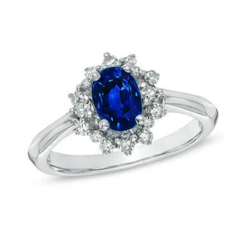 Bague Saphir Sri Lankais 3 Ct Avec Diamants Or Blanc 14K - HarryChadEnt.FR