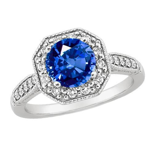 Bague Saphir Sri Lankais 3.35 Ct Et Diamants Or Blanc 14K - HarryChadEnt.FR
