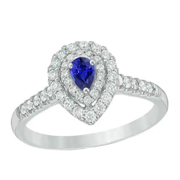 Bague Saphir Sri Lankais Double Halo Poire & Diamants 3 Carats - HarryChadEnt.FR