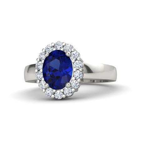 Bague Saphir Sri Lankais Et Diamants Taille Ronde 2.50 Ct Or Blanc 14K - HarryChadEnt.FR