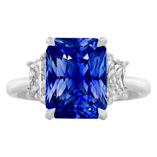 Bague Saphir Trois Pierres Gemmes Avec Diamants Radiants 3.50 Carats - HarryChadEnt.FR