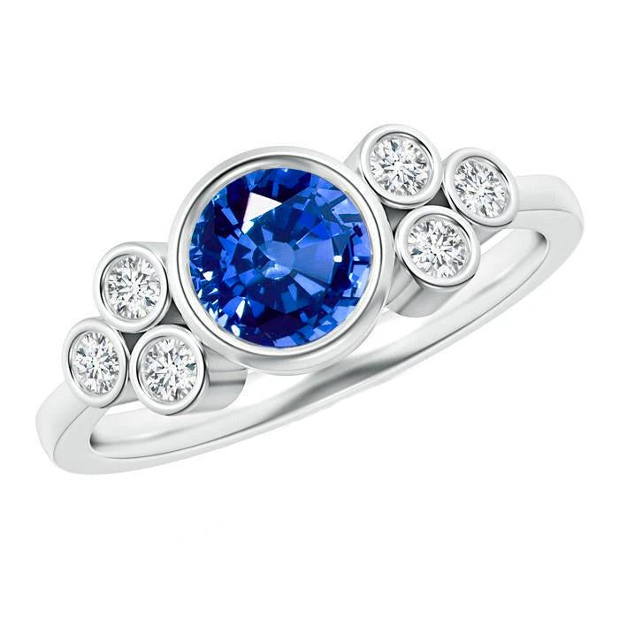 Bague Saphir de Ceylan et diamants sertis clos Or blanc 14K 2.70 Ct - HarryChadEnt.FR