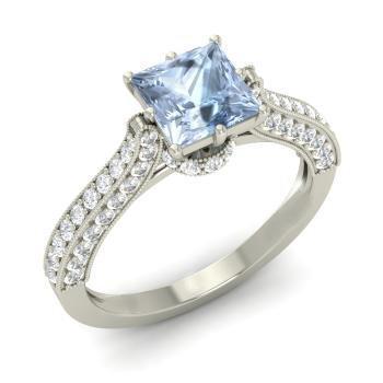 Bague Sertie De Griffes 8.50 Carats Aigue-Marine Avec Diamants Or Blanc 14K - HarryChadEnt.FR
