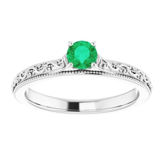 Bague Solitaire 0.75 Carats Colombien Vert Emeraude Milgrain Filigrane - HarryChadEnt.FR