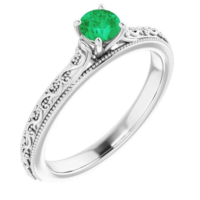 Bague Solitaire 0.75 Carats Colombien Vert Emeraude Milgrain Filigrane - HarryChadEnt.FR