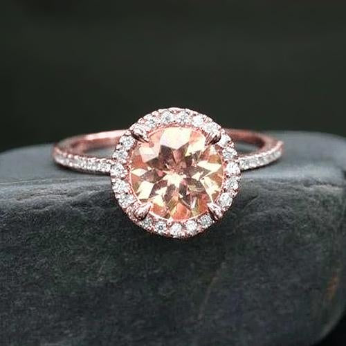 Bague Solitaire 10.75 Ct Avec Accent Morganite Et Diamants Or 14K - HarryChadEnt.FR