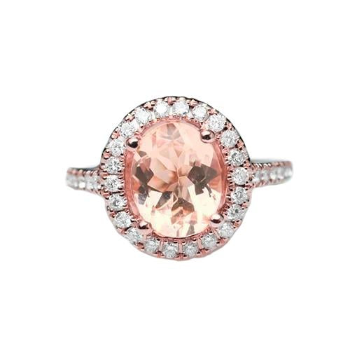 Bague Solitaire 27.50 Ct Avec Accent Morganite Avec Diamants Or 14K - HarryChadEnt.FR