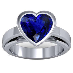 Bague Solitaire 3 Carats Saphir Bleu serti de lunette en forme de coeur Or 14K