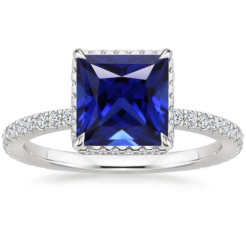 Bague Solitaire Accent Saphir Bleu et Diamant Or Blanc 6 Carats - HarryChadEnt.FR