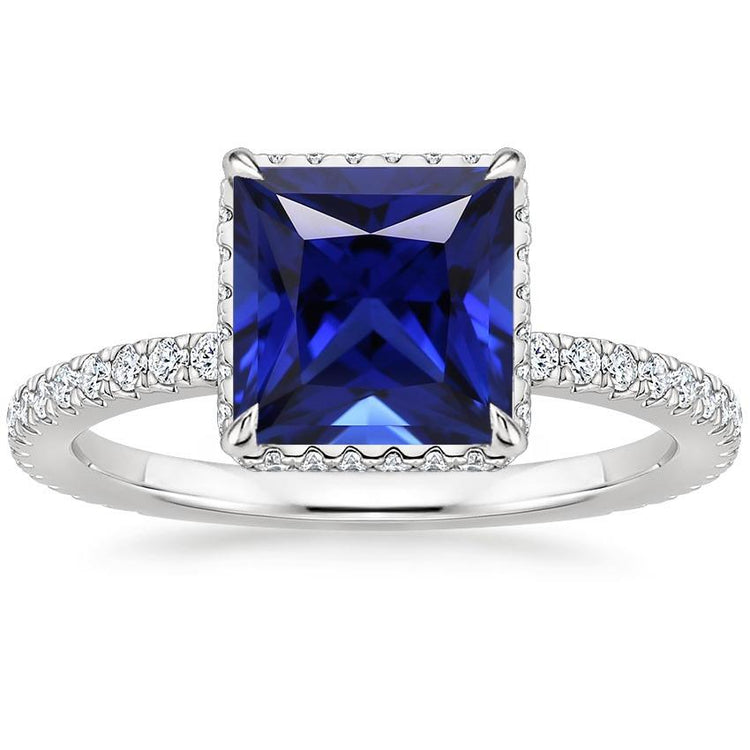 Bague Solitaire Accent Saphir Bleu et Diamant Or Blanc 6 Carats - HarryChadEnt.FR