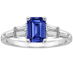 Bague Solitaire Accents Baguette & Emeraude Ceylan Saphir 4 Carats