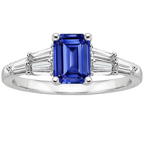 Bague Solitaire Accents Baguette & Emeraude Ceylan Saphir 4 Carats - HarryChadEnt.FR