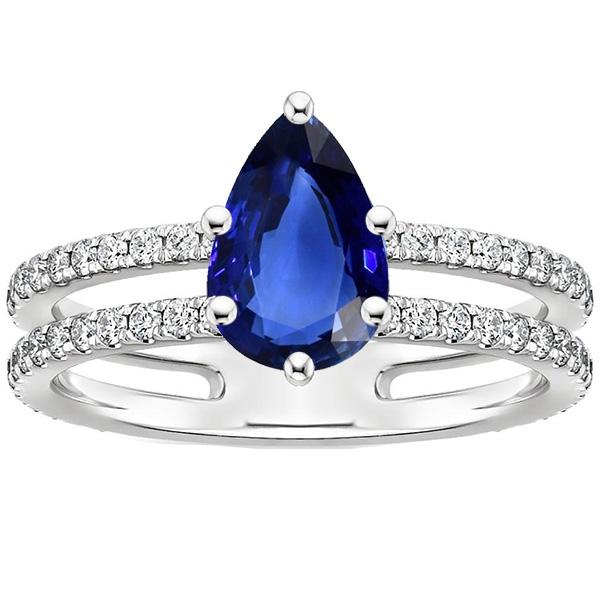 Bague Solitaire Accents Double Tige Saphir Bleu & Diamants 4 Carats - HarryChadEnt.FR