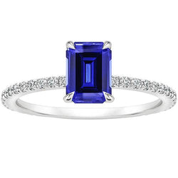 Bague Solitaire Accents Emeraude Saphir Sri Lankais & Diamant 4 Carats