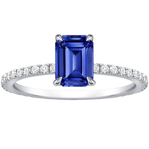 Bague Solitaire Accents Femme Saphir Bleu Émeraude & Diamant 4 Carats - HarryChadEnt.FR