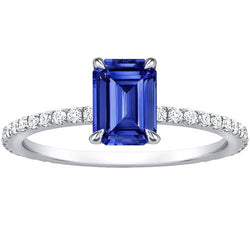 Bague Solitaire Accents Femme Saphir Bleu Émeraude & Diamant 4 Carats