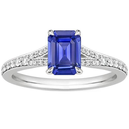 Bague Solitaire Accents Or Blanc Saphir Bleu & Diamant 4 Carats - HarryChadEnt.FR