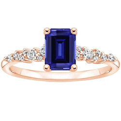 Bague Solitaire Accents Or Rose Saphir Bleu & Diamant 3.50 Carats