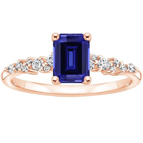 Bague Solitaire Accents Or Rose Saphir Bleu & Diamant 3.50 Carats - HarryChadEnt.FR