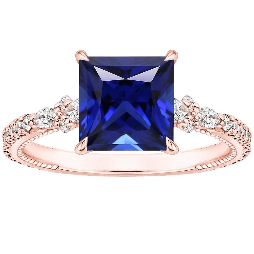 Bague Solitaire Accents Or Rose Saphir Bleu et Diamant 5.5 Carats - HarryChadEnt.FR