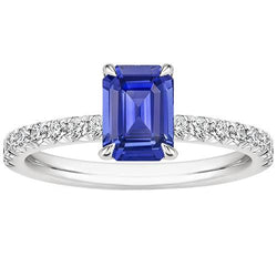 Bague Solitaire Accents Pavé Saphir Bleu & Diamant 4.50 Carats