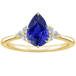 Bague Solitaire Accents Poire Saphir Bleu & Diamants 3.50 Carats