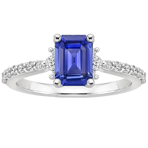 Bague Solitaire Accents Saphir Bleu & Diamant 4 Carats Taille Emeraude - HarryChadEnt.FR