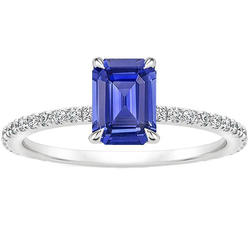 Bague Solitaire Accents Saphir Bleu Émeraude & Diamant 4 Carats - HarryChadEnt.FR