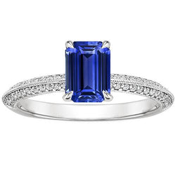 Bague Solitaire Accents Saphir Bleu Émeraude & Diamant 4 Carats