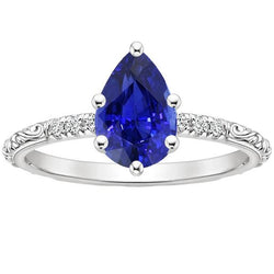 Bague Solitaire Accents Style Antique Saphir Bleu & Diamants 4 Carats