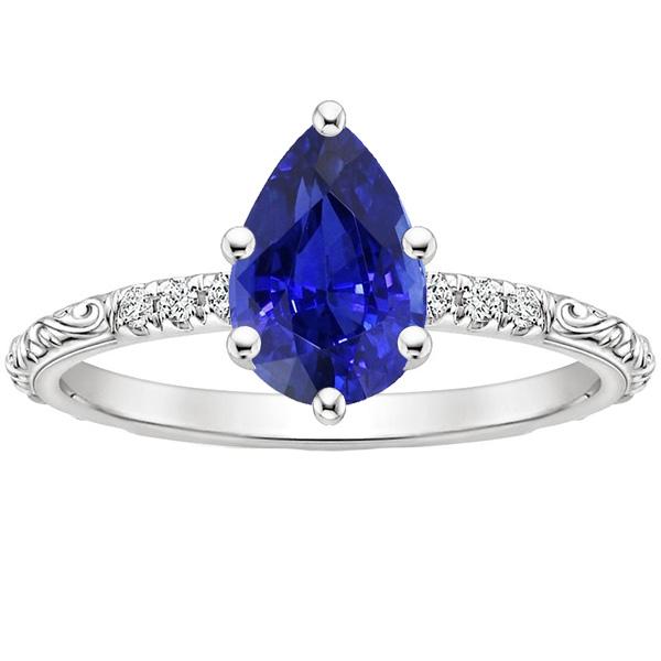 Bague Solitaire Accents Style Antique Saphir Bleu & Diamants 4 Carats - HarryChadEnt.FR