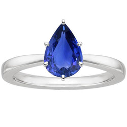 Bague Solitaire Anniversaire Poire Saphir Bleu 2 Carats Sertissage Griffe